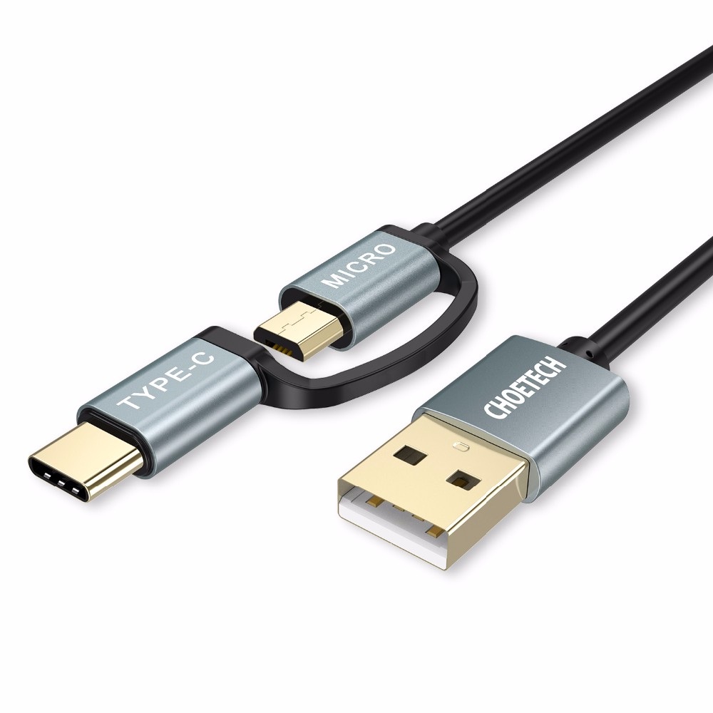 Dây cáp sạc nhanh 2 in 1 Type-C / Micro USB dài 120CM hiệu CHOETECH XAC0012 (sạc nhanh 3A, sạc nhiều thiết bị, chip sạc thông minh) - Hàng chính hãng