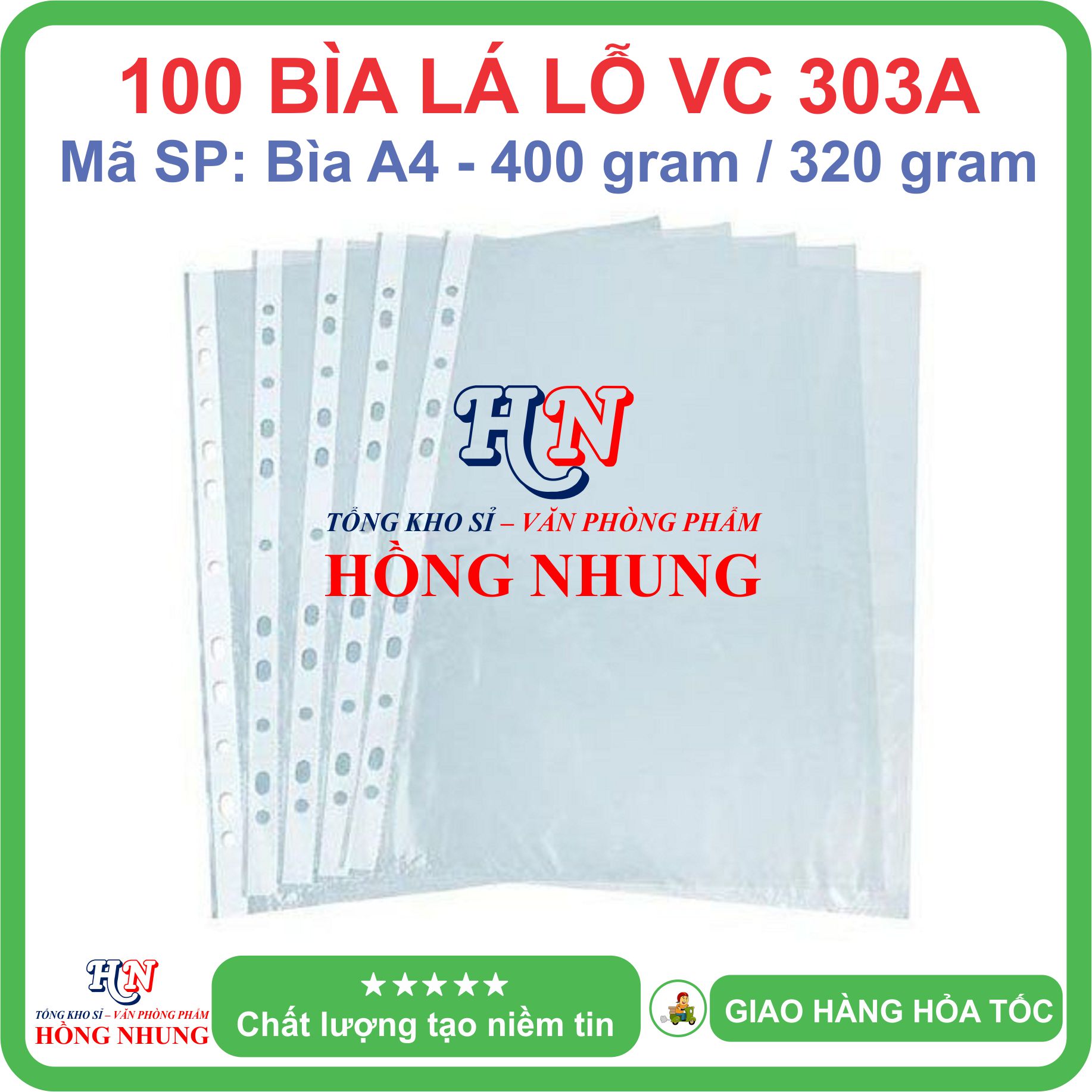 [SÉT] Xấp 100 Bìa lá lỗ VC 303A loại 400g / 320g, màu trắng giúp bạn lưu trữ hồ sơ dễ dàng