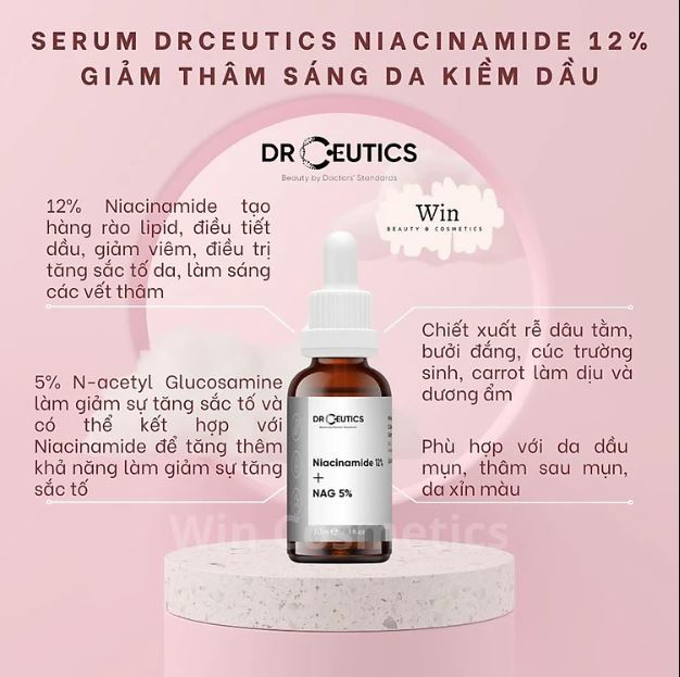 Serum DrCeutics Niacinamide 12% + NAG 5% Giảm Thâm Sáng Da Kiềm Dầu