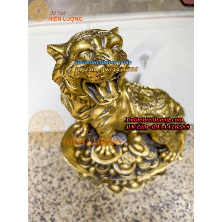 Tượng Linh Vật Hổ Thét Sơn Hà Đứng Trên Quan Tiền Bằng Đồng Vàng Nguyên Chất Các Cỡ