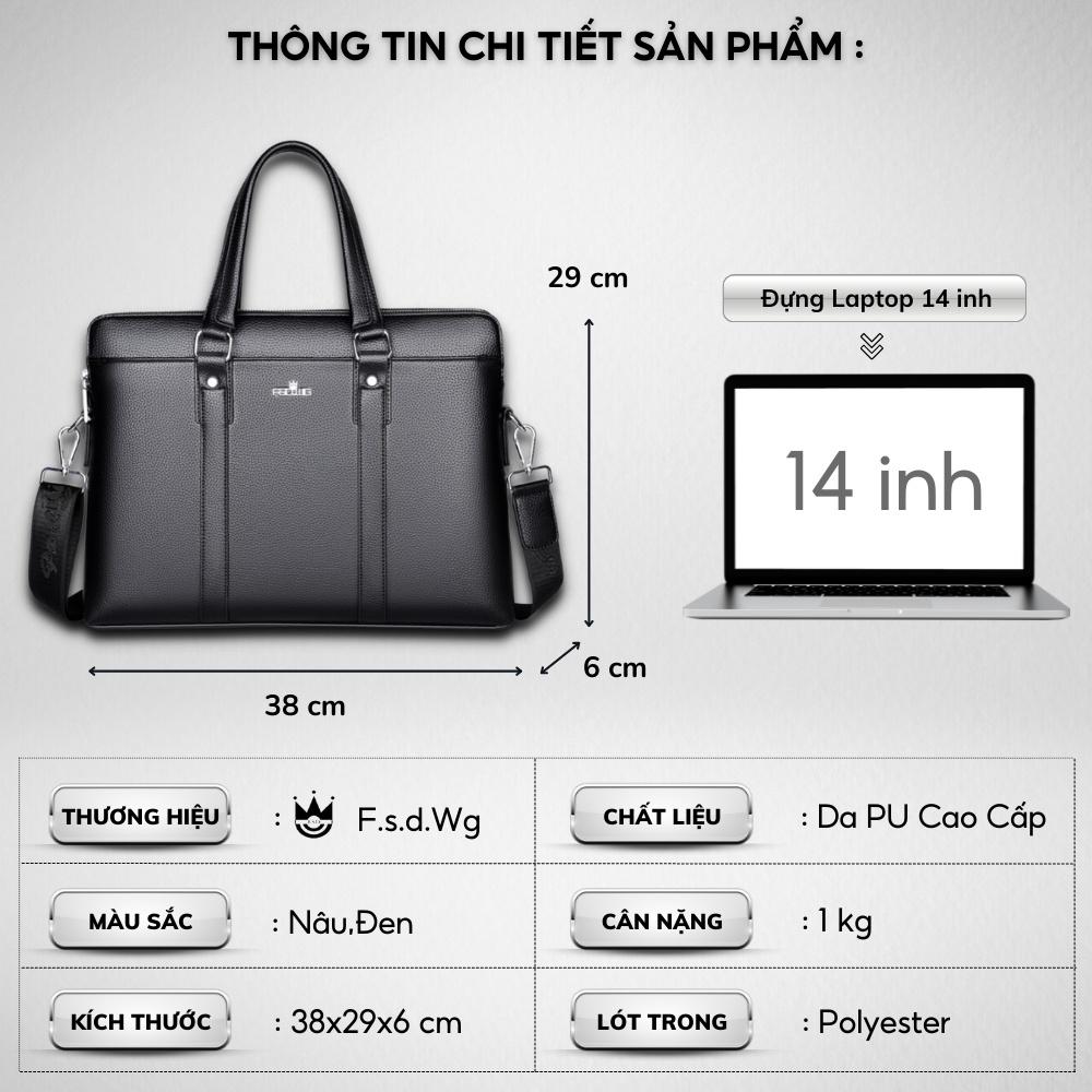 Cặp da công sở,Cặp văn phòng Cao Cấp Fsd.Wg -Chất liệu Da PU cực bền,Cặp Đựng Laptop 14inh,Vệ sinh dễ dàng