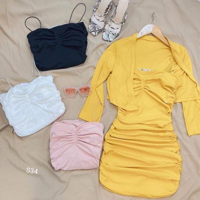 Sét đầm body + khoác croptop