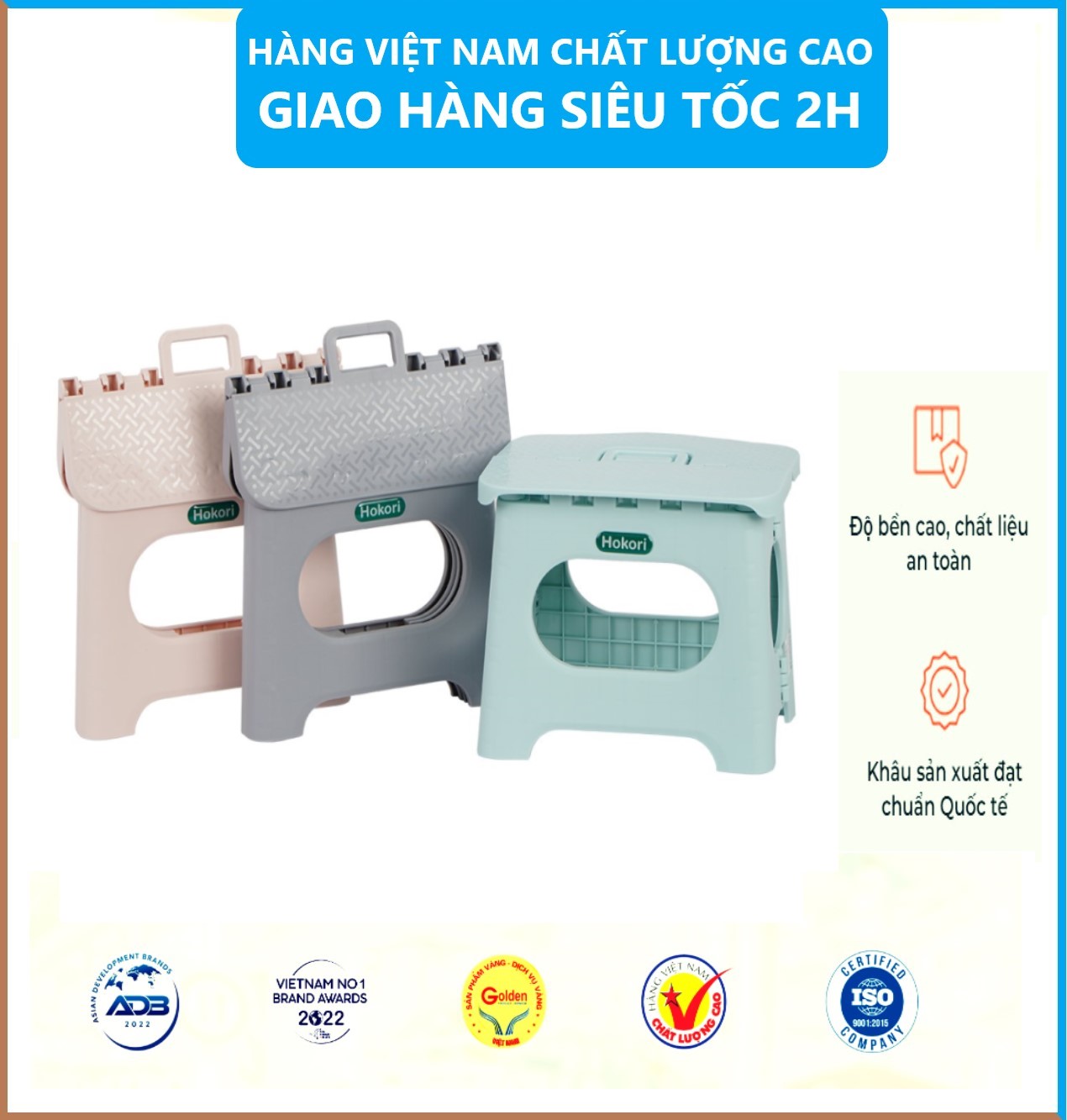 Ghế đẩu gấp gọn Hokori nhựa Việt Nhật - Ghế Đẩu,Ghế Xếp Lùn, Ghế Đẩu Gập Gọn Dễ Dàng Mang Theo Du Lịch Kích Thước Sử Dụng 28x22x23.5 cm- Hàng Việt Nam