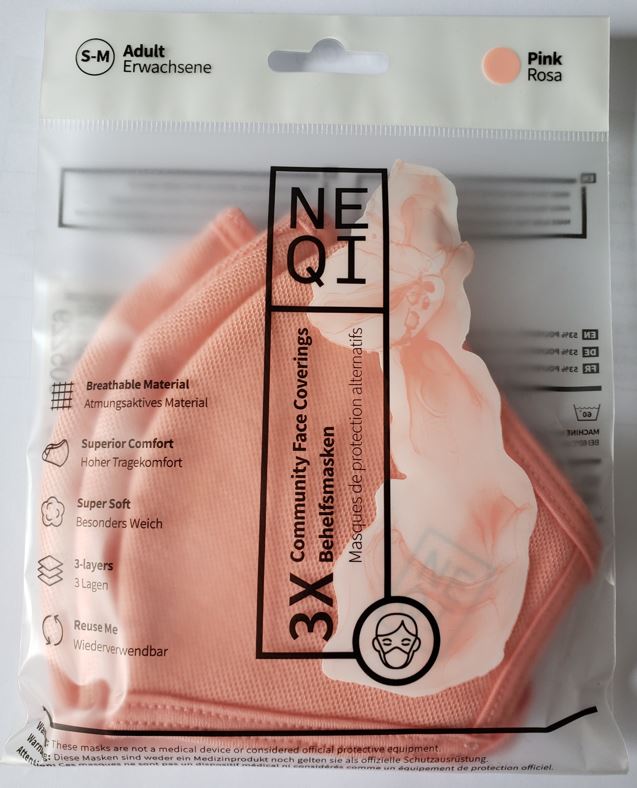 Set 3 khẩu trang vải nữ kháng khuẩn cao cấp NEQI FACEMASK Đức, size M, màu hồng thời trang, lọc 98% bụi mịn