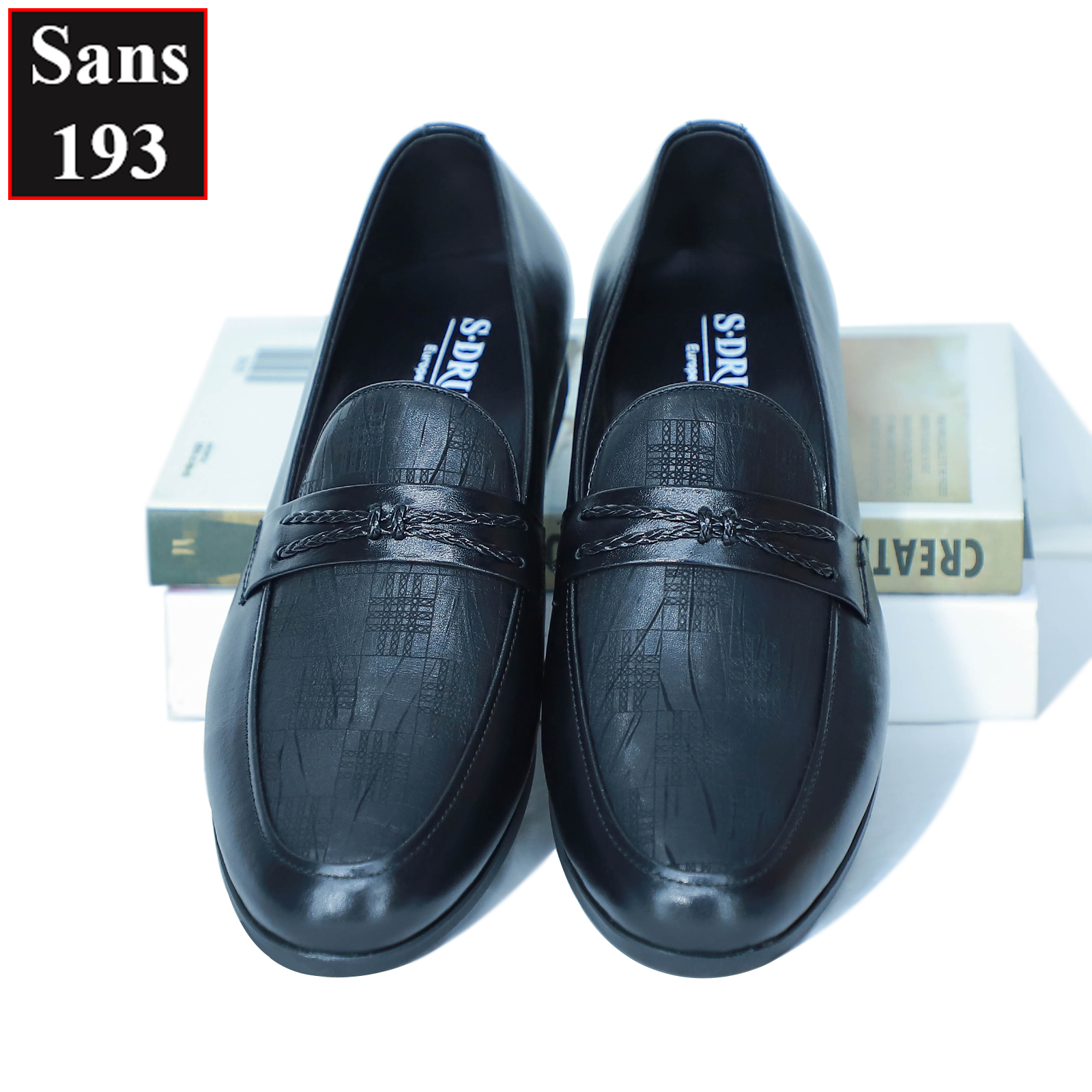 Giày lười nam da bò thật Sans193 penny loafer hoạ tiết đẹp cao cấp giầy mọi moca công sở đen thời trang hàn quốc