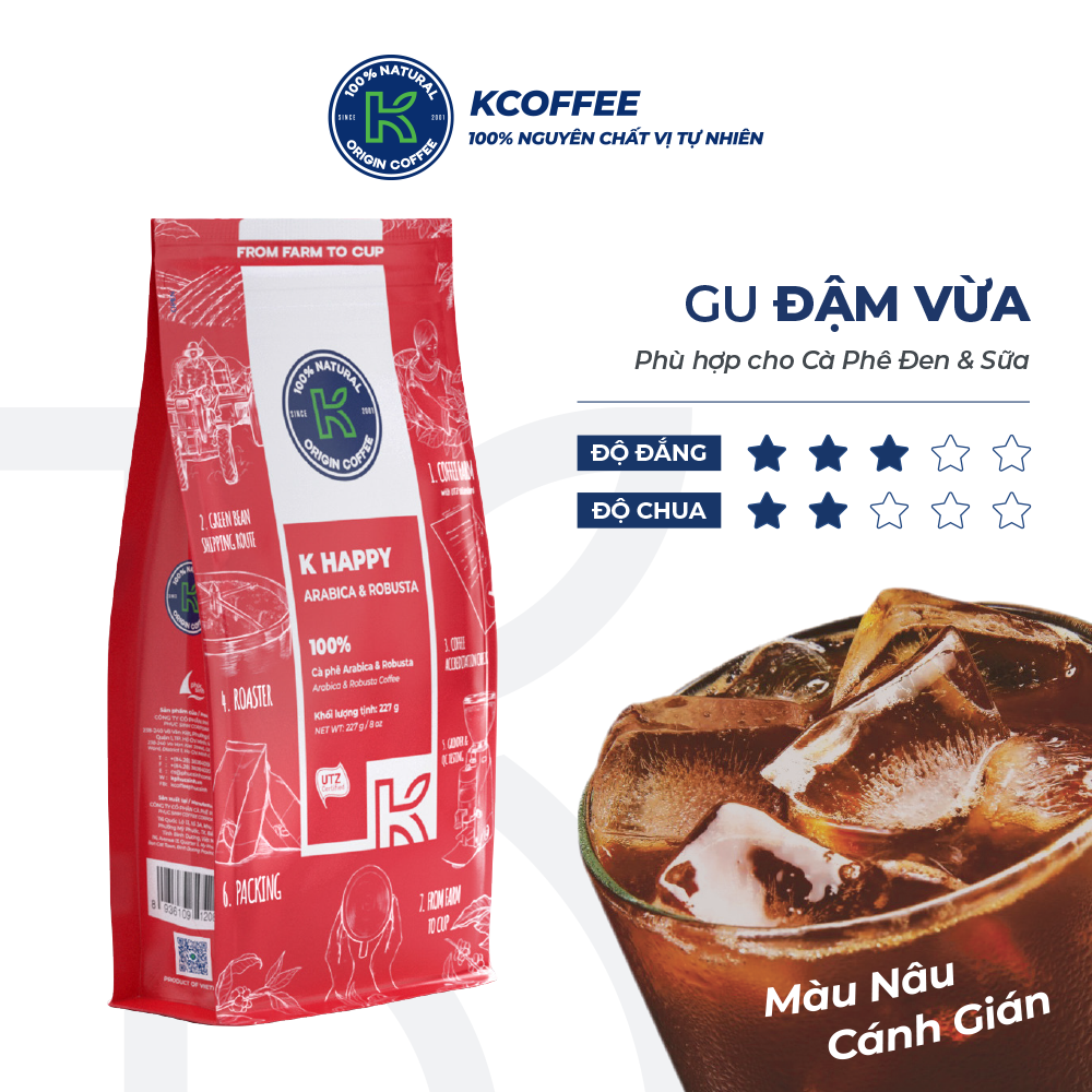 Hộp Quà Cà Phê K Coffee Love Box 4 - cà phê rang xay Robusta Arabica và cà phê hoà tan đậm vị (cà phê rang xay K-Happy, K-Life và cà phê hòa tan Delight)