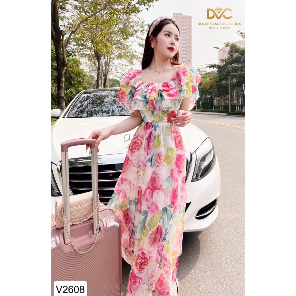 VÁY HOA MAXI TRỄ VAI V2608 Đẹp Shop DVC - (Kèm vieo và ảnh trải sàn)