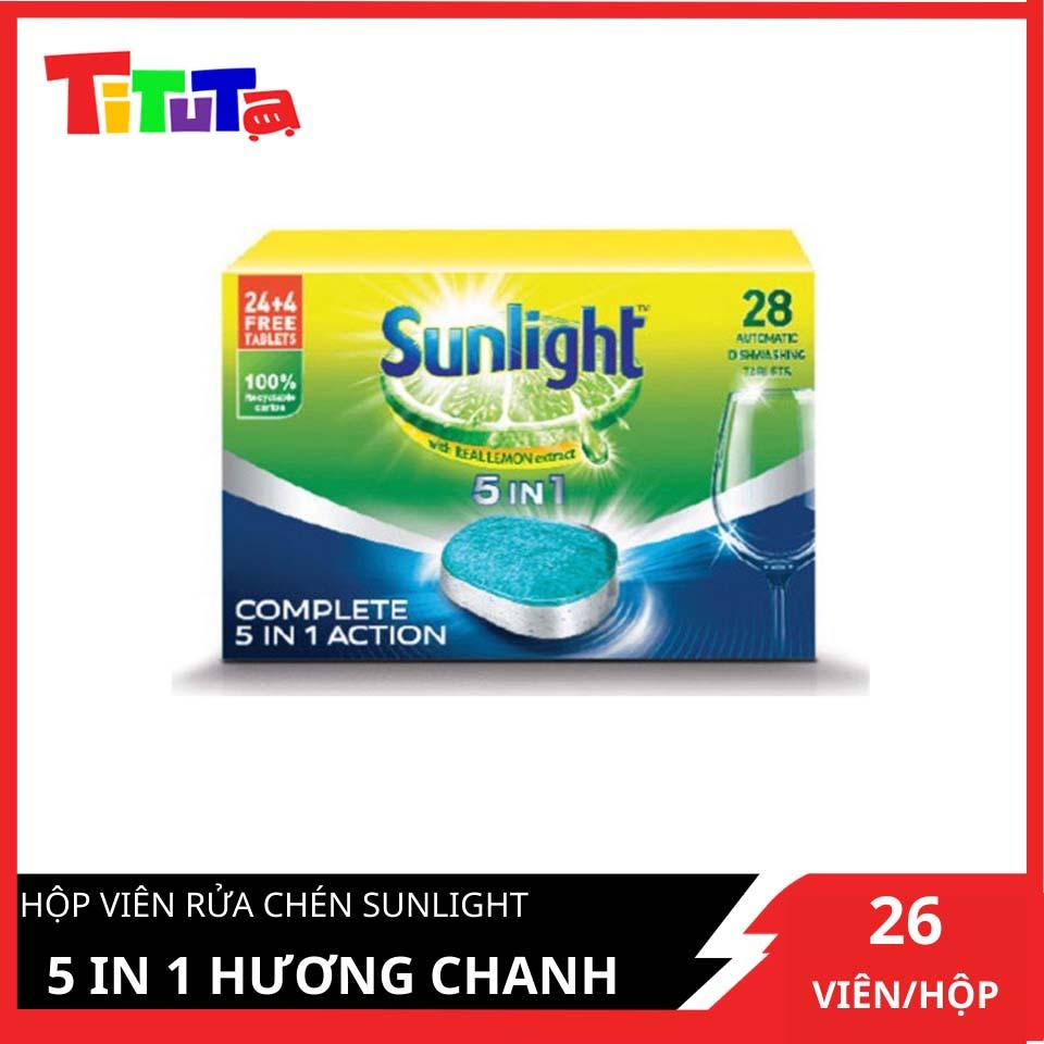 Viên rửa chén Sunlight 5 in 1 Hương chanh 28 viên/hộp (made in France)