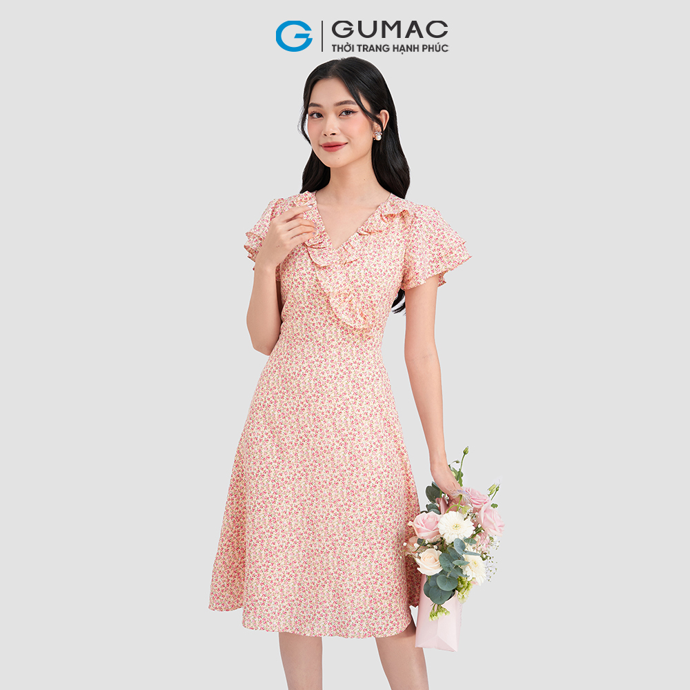 Đầm hoa nhí nữ phối bèo GUMAC DD03049