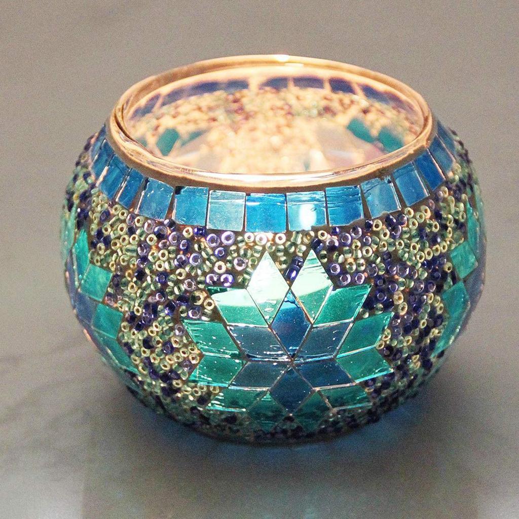 European Mosaic Glass Candle Holder Tea Light Candlestick Candelabrum Dining Table Wedding Banquet Party Decor