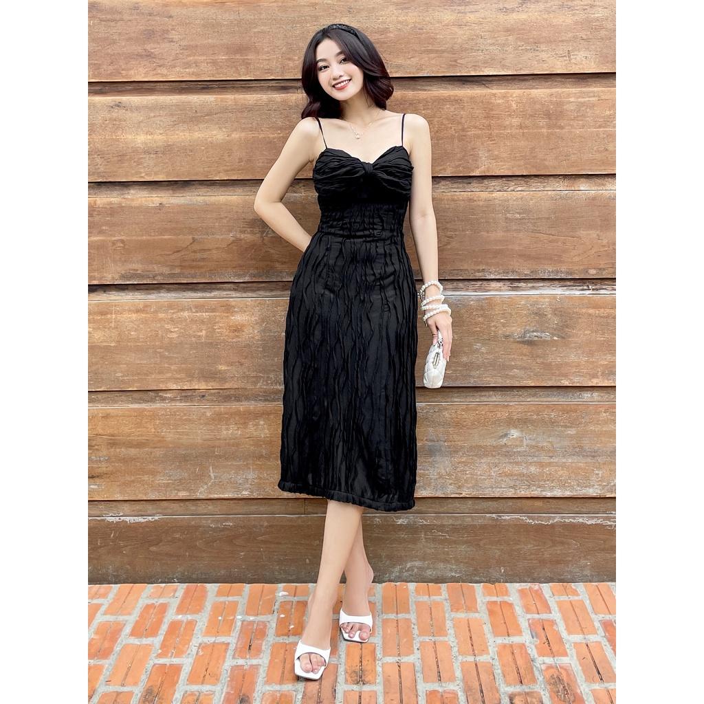 RECHIC Đầm Venia hai dây dáng dài kiểu nơ trước ngực phù hợp đi tiệc dạo phố