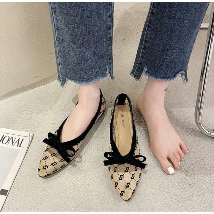 Giầy búp bê nữa tag nơ họa tiết C.G (mã 225- búp bê