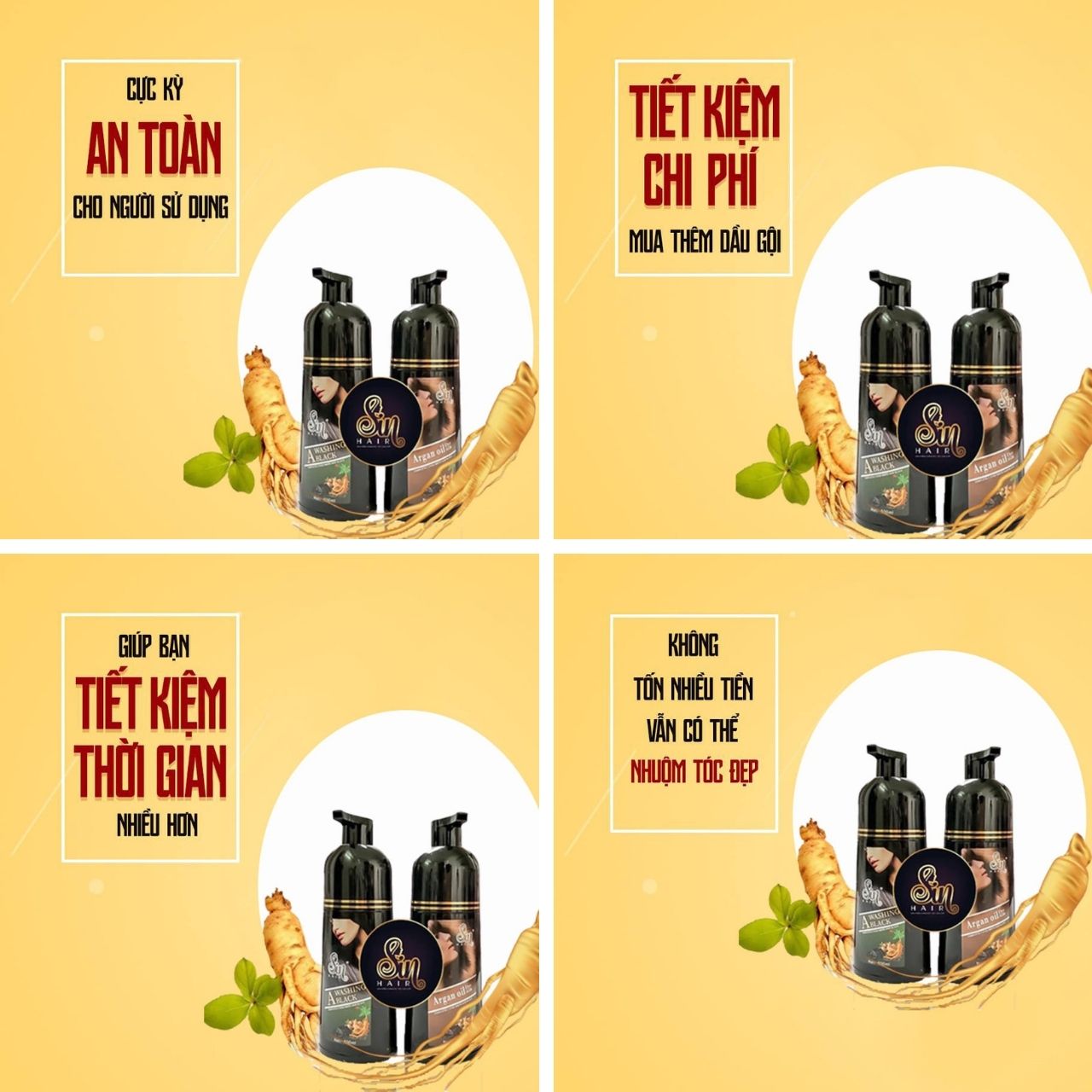 Dầu Gội Đen Tóc Sin Hair Nhật Bản 500ml, Dầu Gội Nhuộm Tóc Nhân Sâm Nhật Bản Giúp Phủ Bạc Đen Tóc, 100% Thảo Dược Thiên Nhiên
