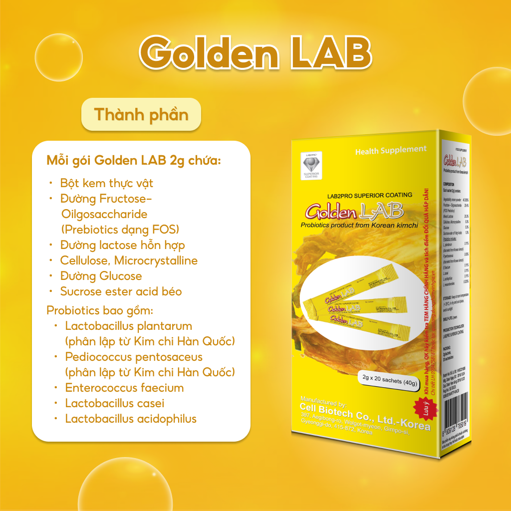 Men vi sinh Golden Lab - Nhập khẩu từ Hàn Quốc hộp 60 gói