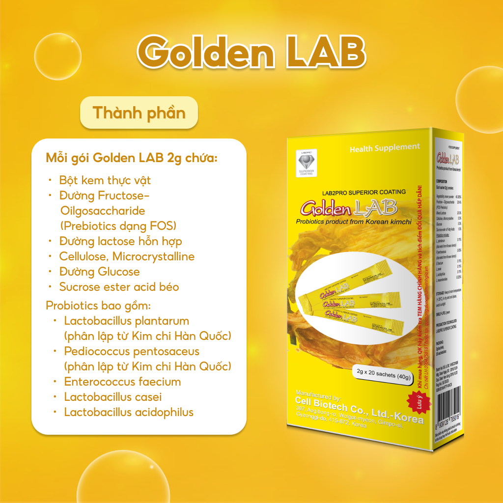 Men vi sinh Golden Lab - Nhập khẩu từ Hàn Quốc hộp 60 gói 