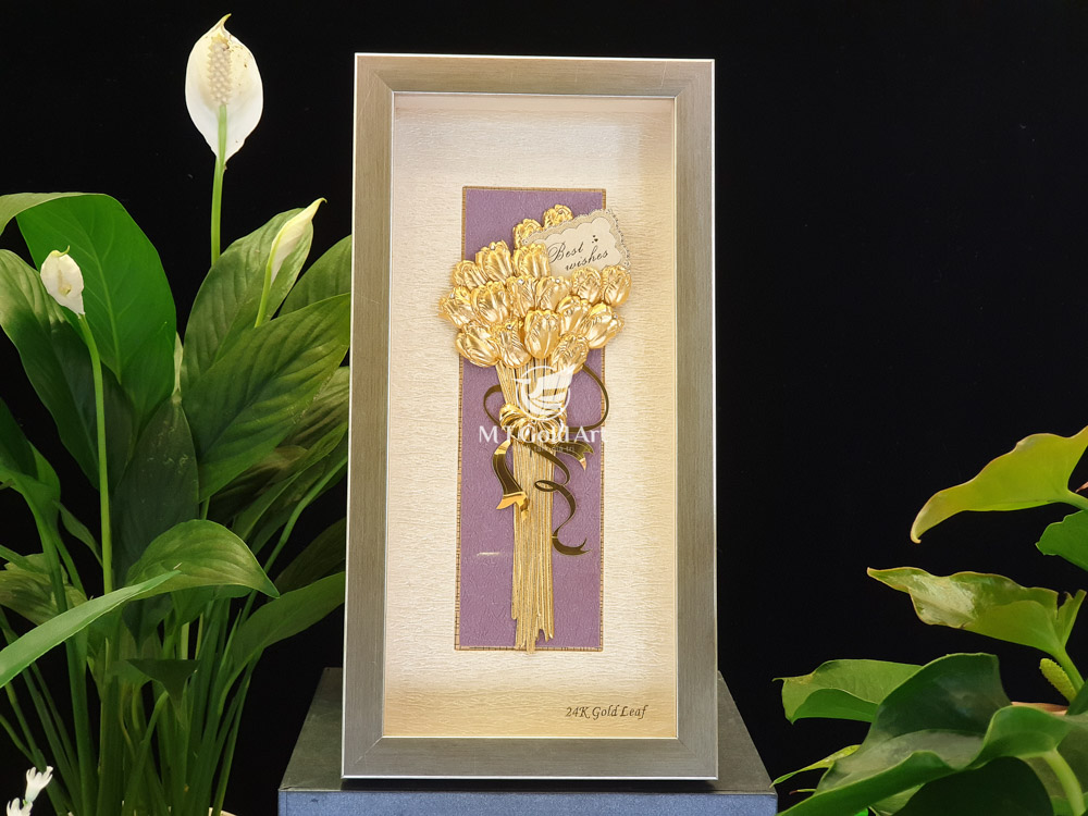 Tranh bó hoa hồng dát vàng (13x26cm) MT Gold Art- Hàng chính hãng, trang trí nhà cửa, phòng làm việc, quà tặng vợ, mẹ, sếp, đối tác, khách hàng, tân gia, khai trương