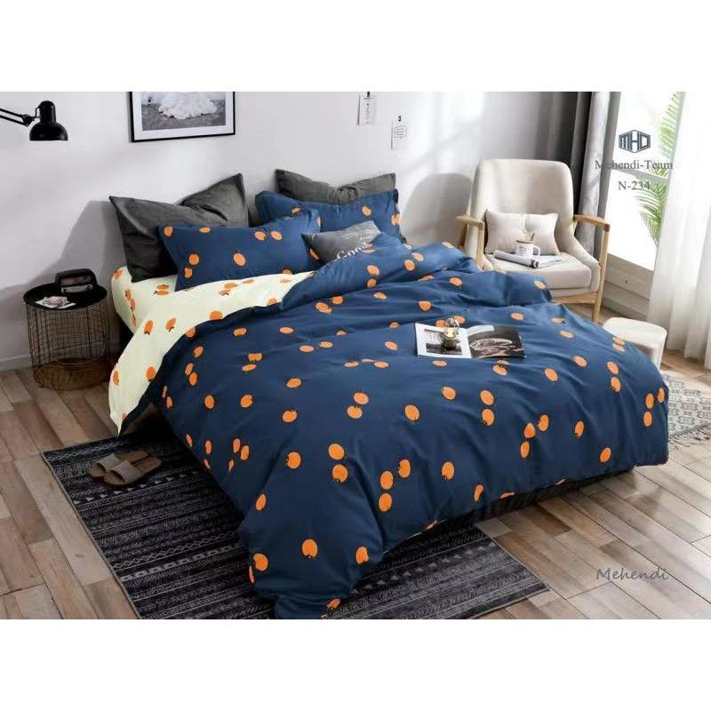 Bộ Chăn Ga Gối Cotton PL1 - Cam Vàng Nền Xanh