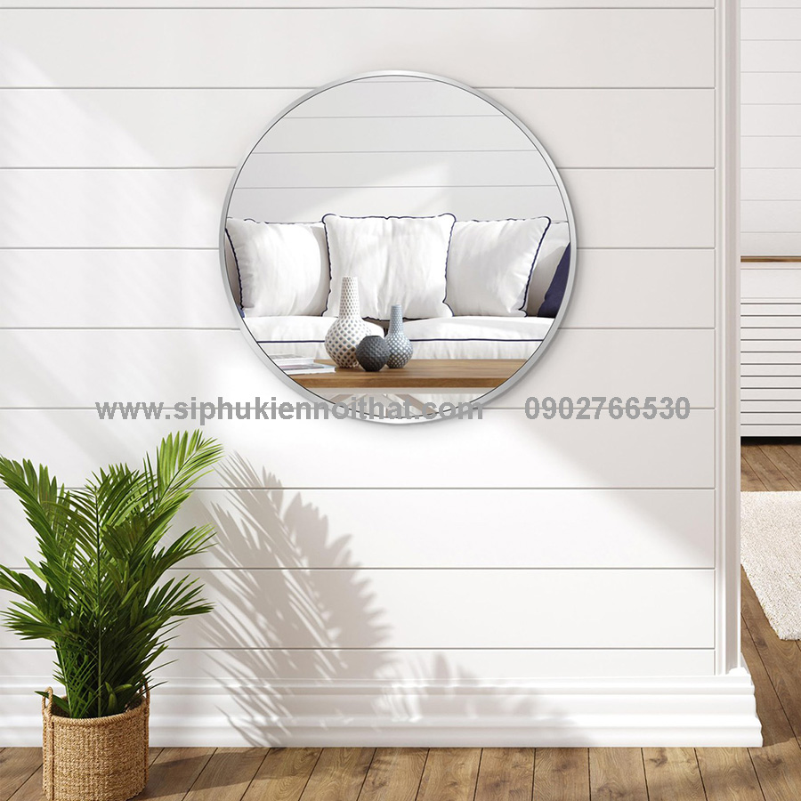Gương Tròn Khung Nhôm Mạ Màu Trắng Bạc TT-070