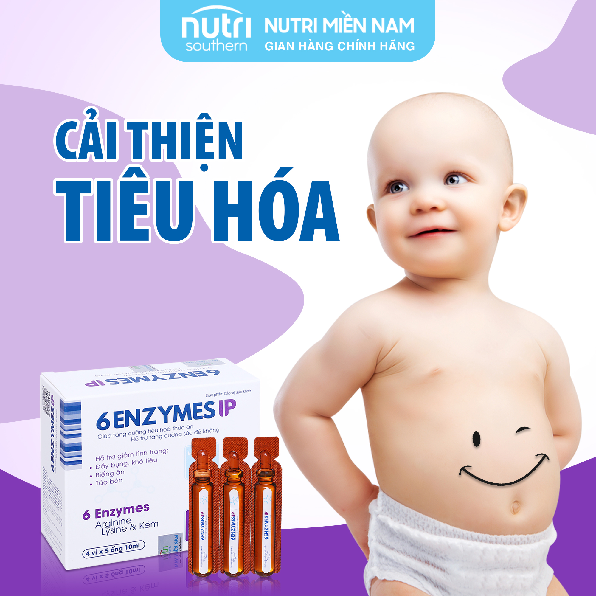 Men tiêu hóa 6 ENZYMES IP - Hỗ trợ tăng cường tiêu hóa với 6 loại enzyme thiết yếu, giúp ăn ngon, giảm táo bón (hộp 20 ống x 10ml)