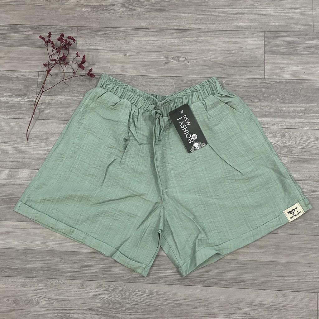 Quần Short Nữ Chất Đũi Mềm Mịn Mát Thấm Hút Mồ Hôi, Có Túi Chéo - Freesize