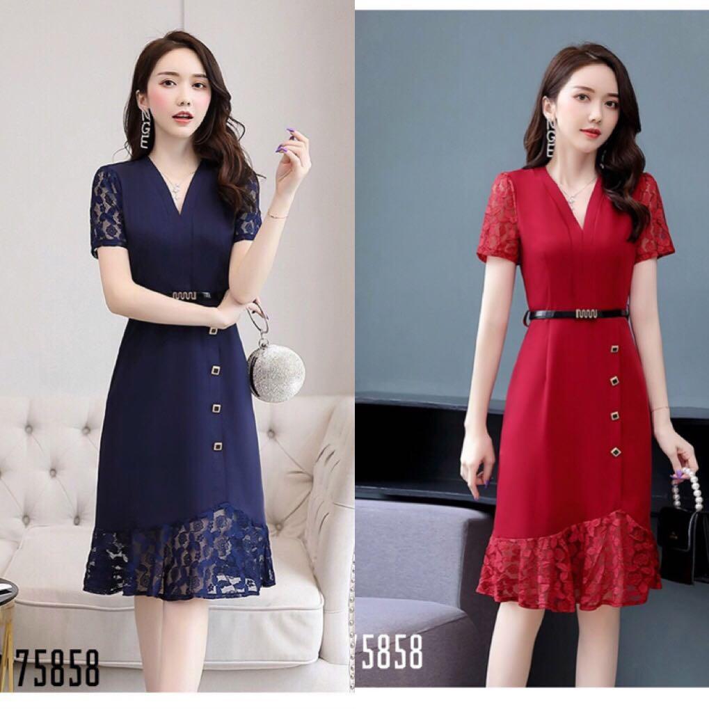 ĐẦM SUÔNG DỰ TIỆC PHỐI REN KÈM THẮT LƯNG SIÊU XINH