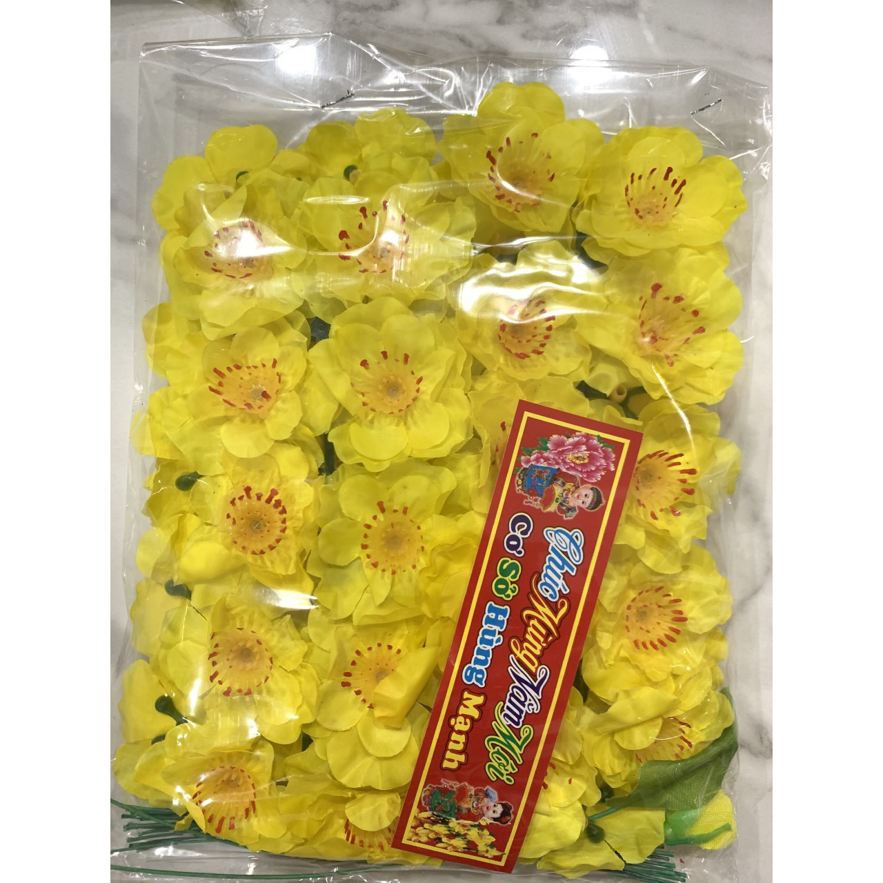 Combo 2 Bịch 40 bông mai đào giả kèm lá kẽm trang trí tết