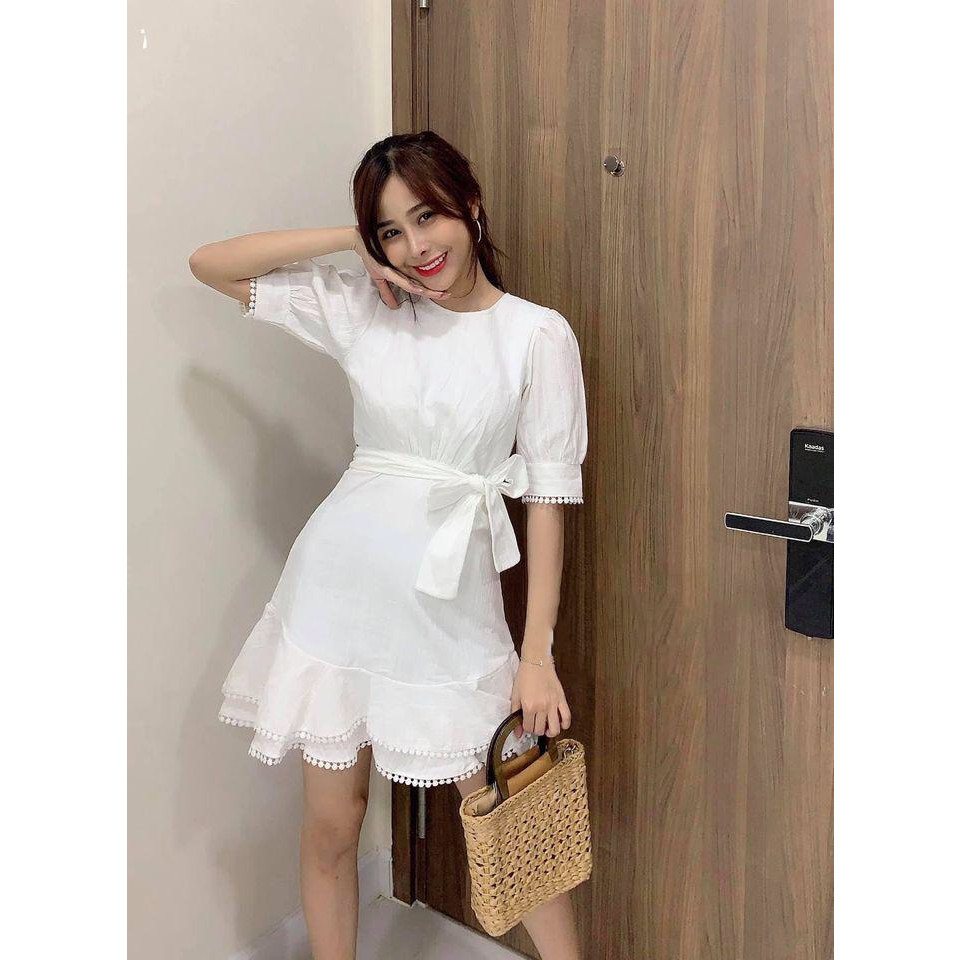 Đầm xòe bèo hở lưng phối ren xinh xinh NT8266