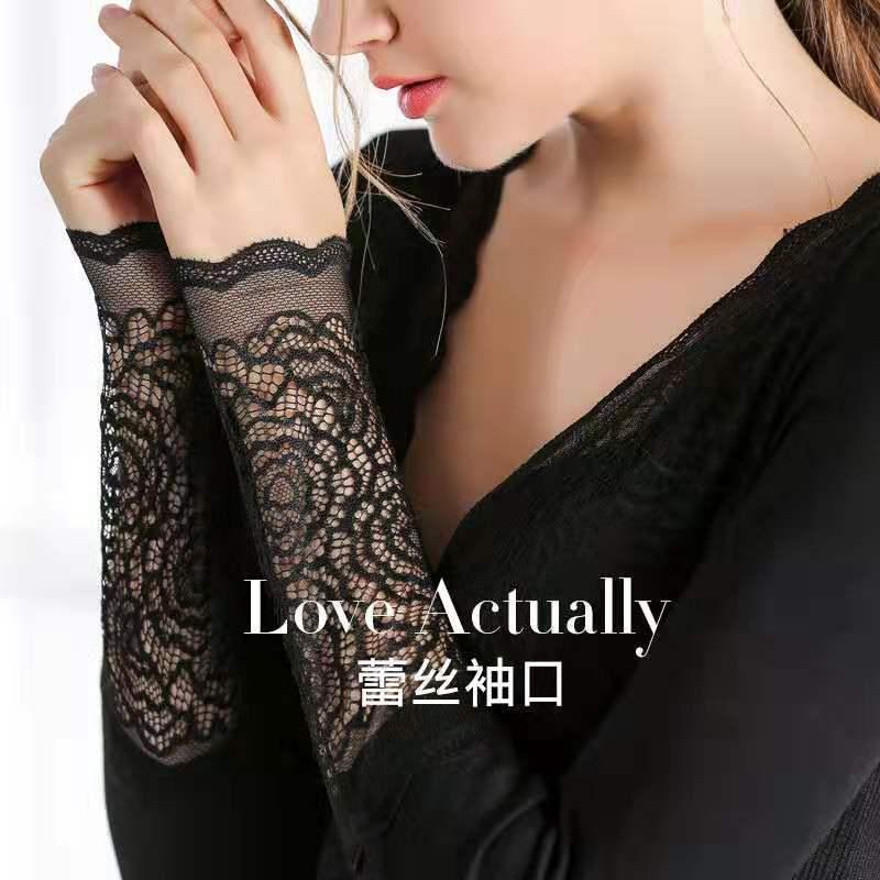 Ren Cổ Chữ V Nhiệt Quần Lót Ren Nữ Plus Kích Thước Áo Mùa Đông Nhiệt Đồ Lót Nữ Quần Áo Áo Sinh Nhiệt Thứ Hai Da Nữ