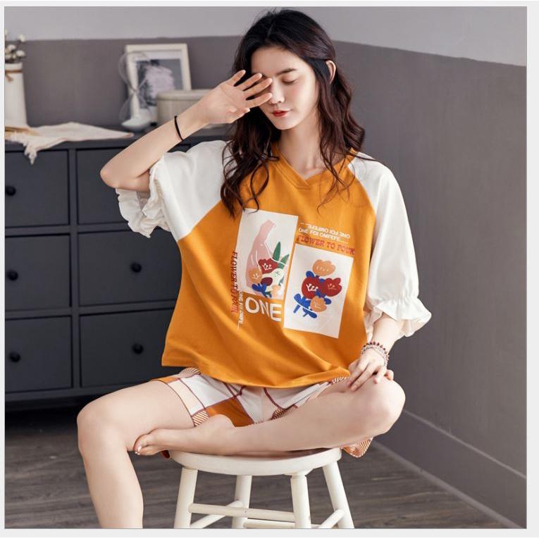 Đồ bộ ngủ mặc nhà thun cotton tay ngắn quần đùi siêu xinh