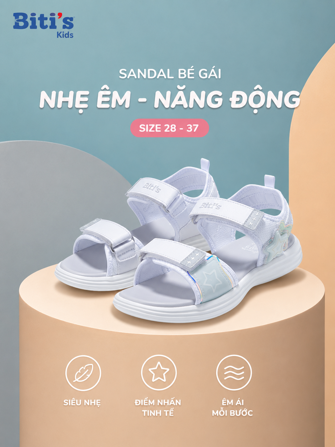 Sandal bé gái  Lovely Màu Trắng  Biti's (28-37)