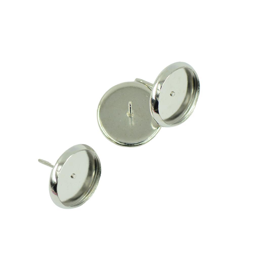 Earring Base Cabochon Setting Earring Base Ear Pin Stud Metal Blanks Round Bezel for Jewelry Findings Fit 12mm Cabochons Silver & White Pack of 48 Pcs