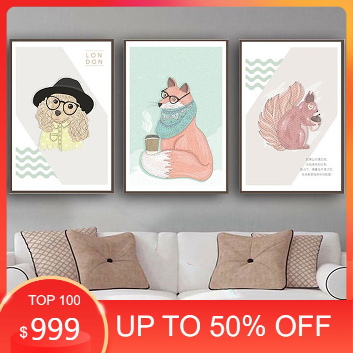 Tranh Canvas Treo Tường Hiện Đại _ Tranh Bộ 3 Động Vật Ngộ Nghĩnh