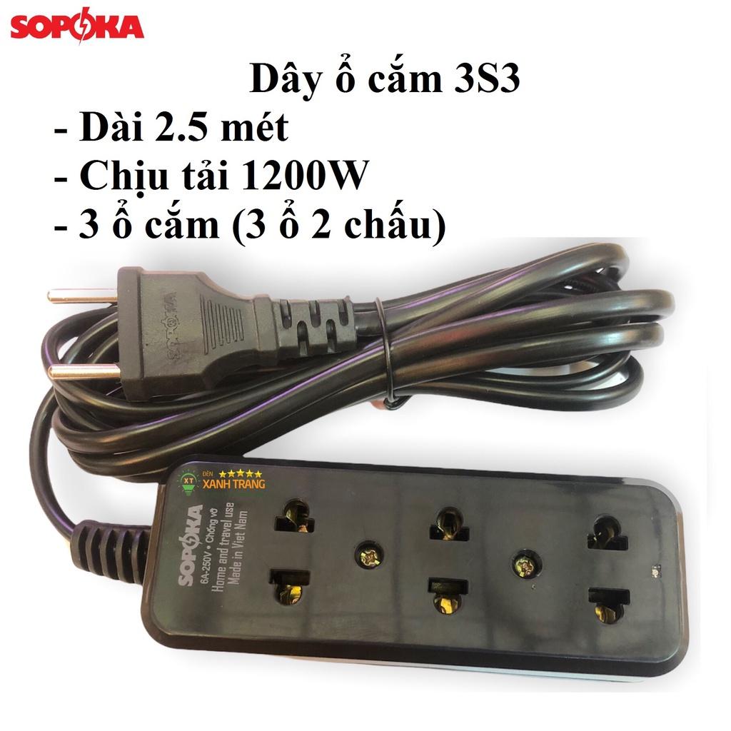 Dây ổ cắm điện 3 lỗ, 4 lỗ đến 6 lỗ có công tắc an toàn chịu tải 1200W - 2200W SOPOKA