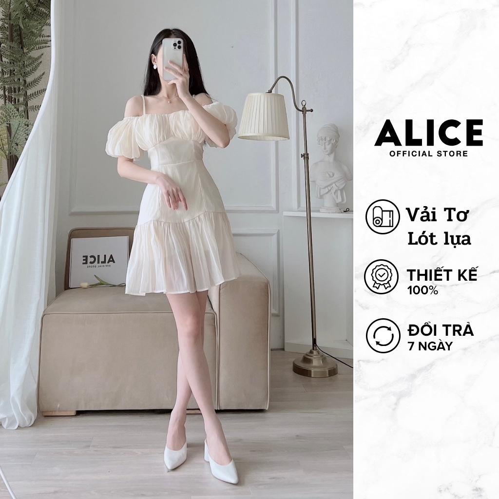 Váy Tiểu Thư Trễ Ngực Tay Bồng ALICE Thiết Kế 2 Dây Phối Nhún Ngực Sang Chảnh, Kiểu Dáng Xòe Nhẹ Đứng Form V788
