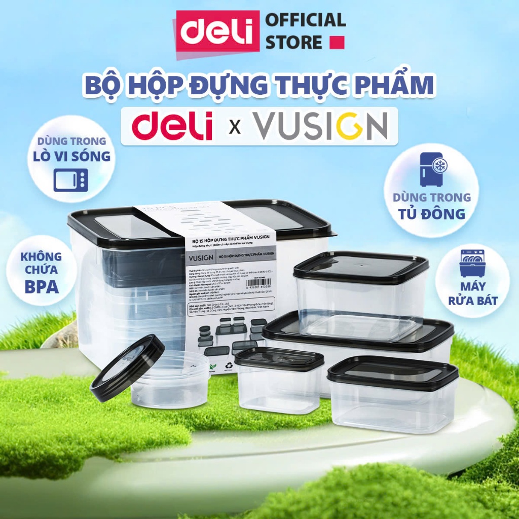 [COMBO 15 HỘP] Bộ hộp 15 chi tiết hộp đựng thực phẩm DELIxVUSIGN đủ size từ 150 - 8500ml dùng được cho lò vi sóng