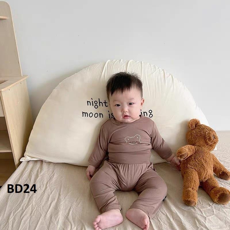 Bộ dài tay chất thun lạnh- Bộ dài tay  cạp cao in họa tiết gấu cho bé  BD24