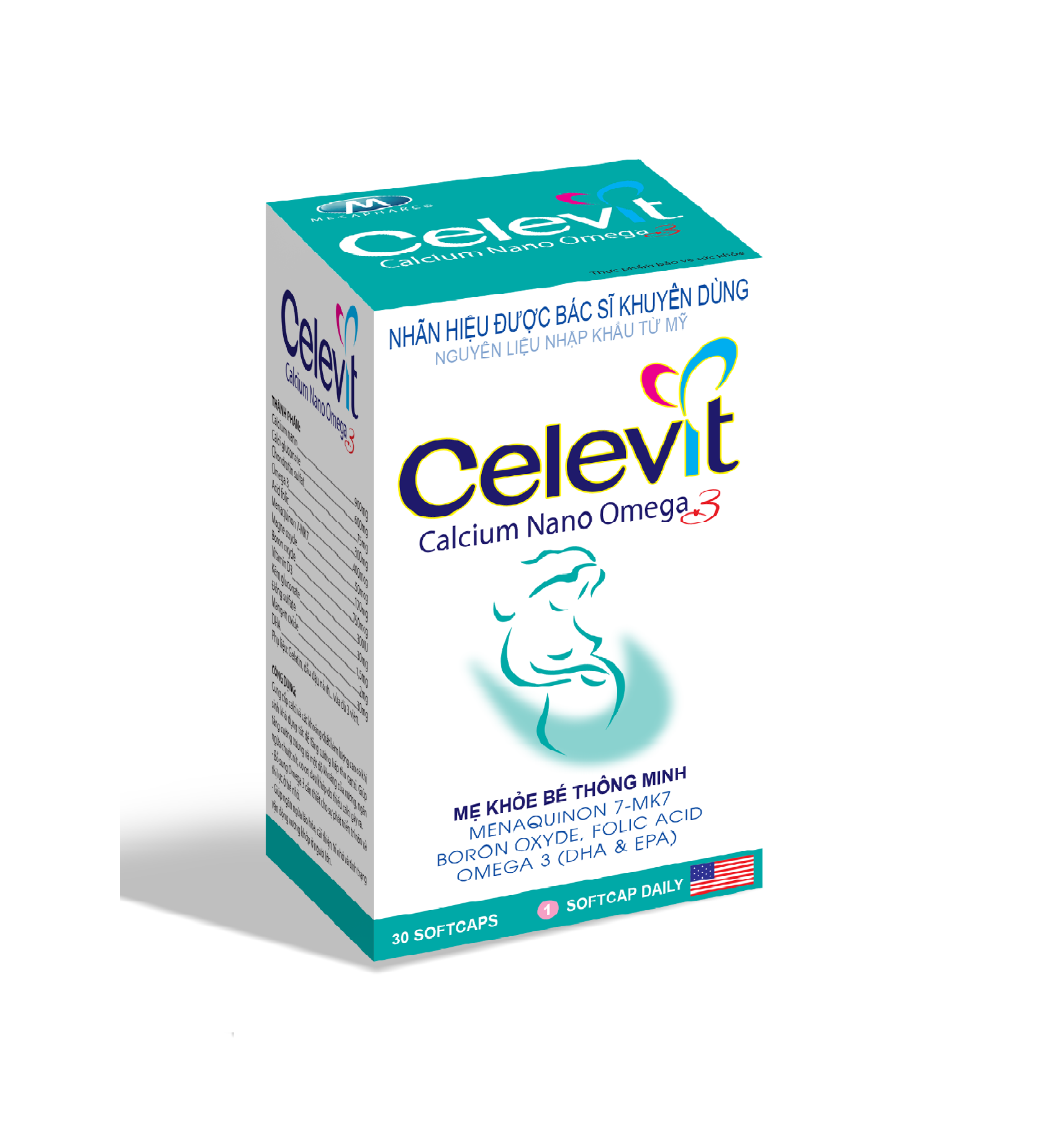 Viên Uống Bổ Sung Canxi Cho Mẹ Bầu - Ngày Dùng 1 Viên Duy Nhất - Celevit Calcium Nano Omega 3 - Lọ 30 Viên