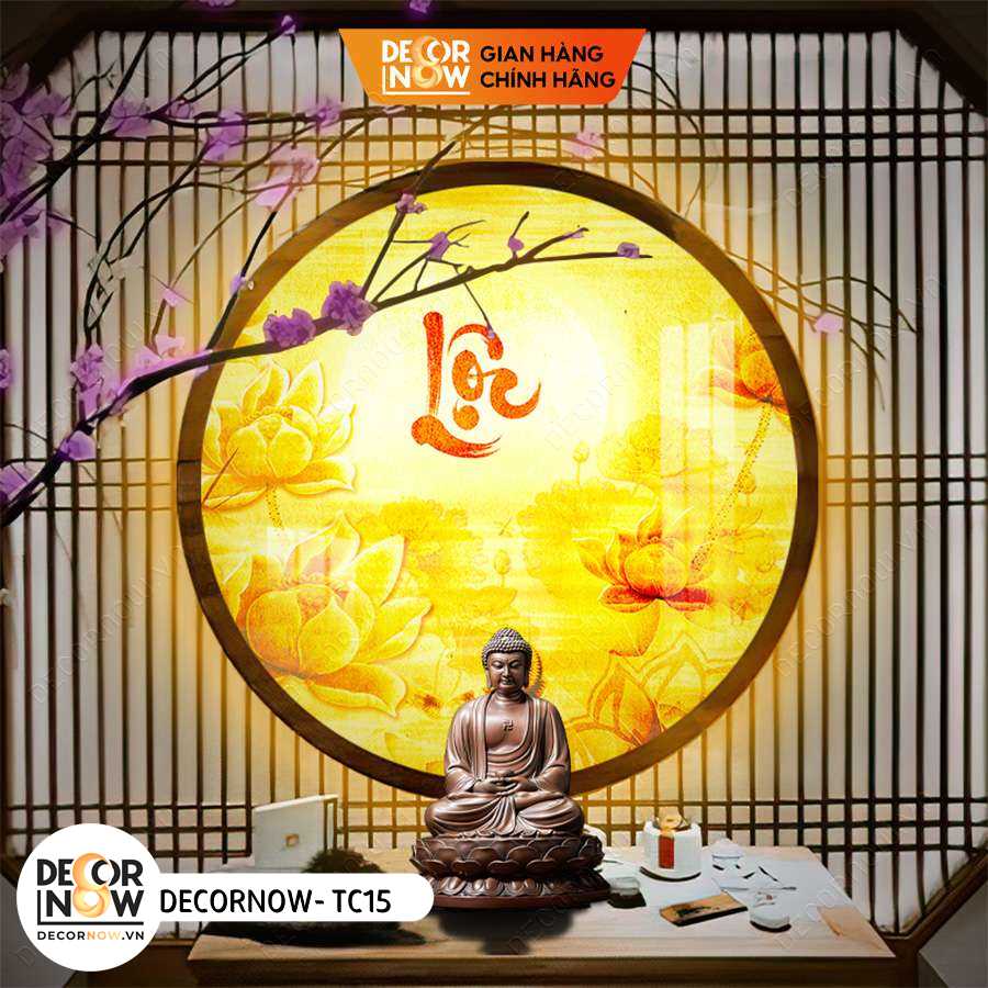 Đèn Hào Quang Phật In Tranh Trúc Chỉ DECORNOW 30,40 cm, Trang Trí Ban Thờ, Hào Quang Trúc Chỉ CHỮ LỘC DCN-TC15