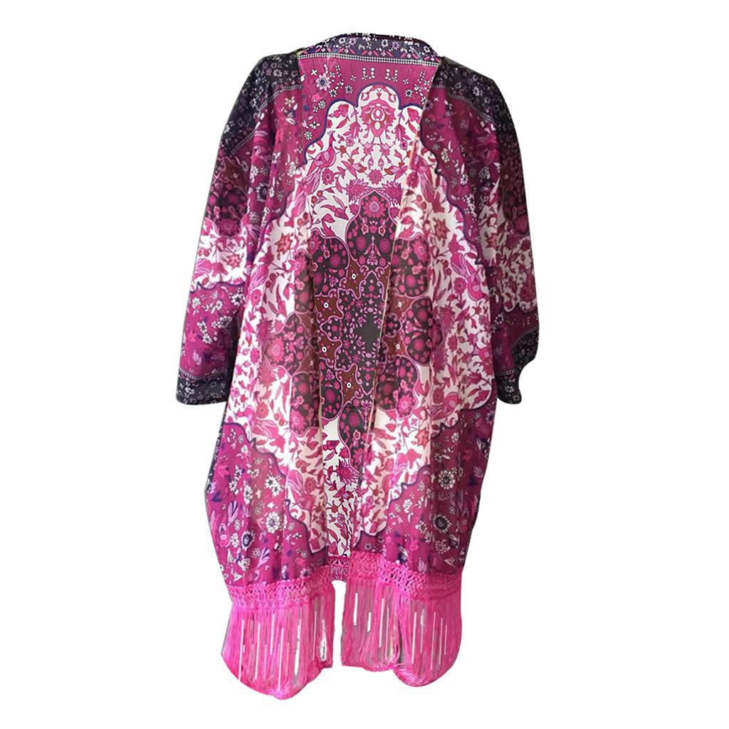 Purple Flower Fashion Flower Printing Chiffon Cardigan Coat Beach Cover UP
