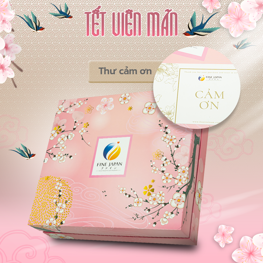 [Hộp quà Tết 2023] SAKURA TẾT VIÊN MÃN Fine Japan hộp quà cho cả gia đình (Bột rau xanh, Vitamin CD, bổ não, canxi cá tuyết)