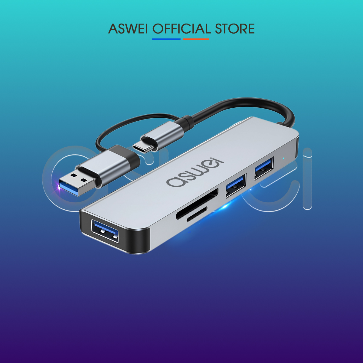 Hub USB Và Hub Type C ASWEI 5 in 1 To USB 3.0, SD, TF - Hub Chuyển Đổi USB Type-C 5 Cổng - Cổng Chia USB, Ổ Chia USB Tốc Độ Cao Dành Cho Macbook, Laptop, PC, Máy Tính Bảng, Điện Thoại - Hàng Chính Hãng