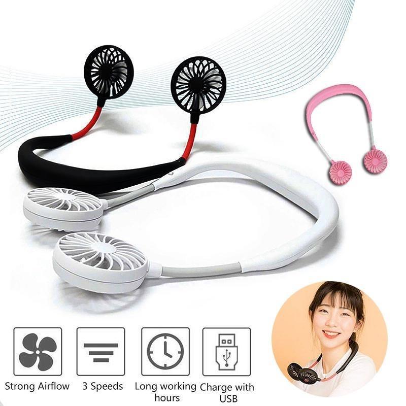 Yumeshop94Quạt USB cầm tay mini đeo cổ - Quạt tích điện mini đeo cổ tiện lợi dành cho mùa hè nắng nóng
