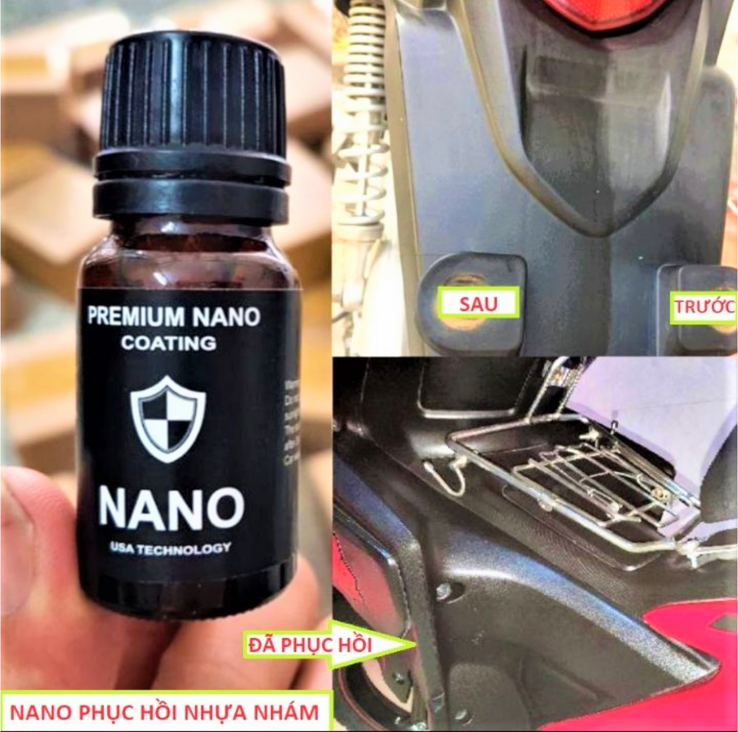 1 CHAI DUNG DỊCH NANO ĐÁNH BÓNG NHỰA NHÁM XE MÁY VÀ ÔTÔ XE HƠI HÀNG CAO CẤP