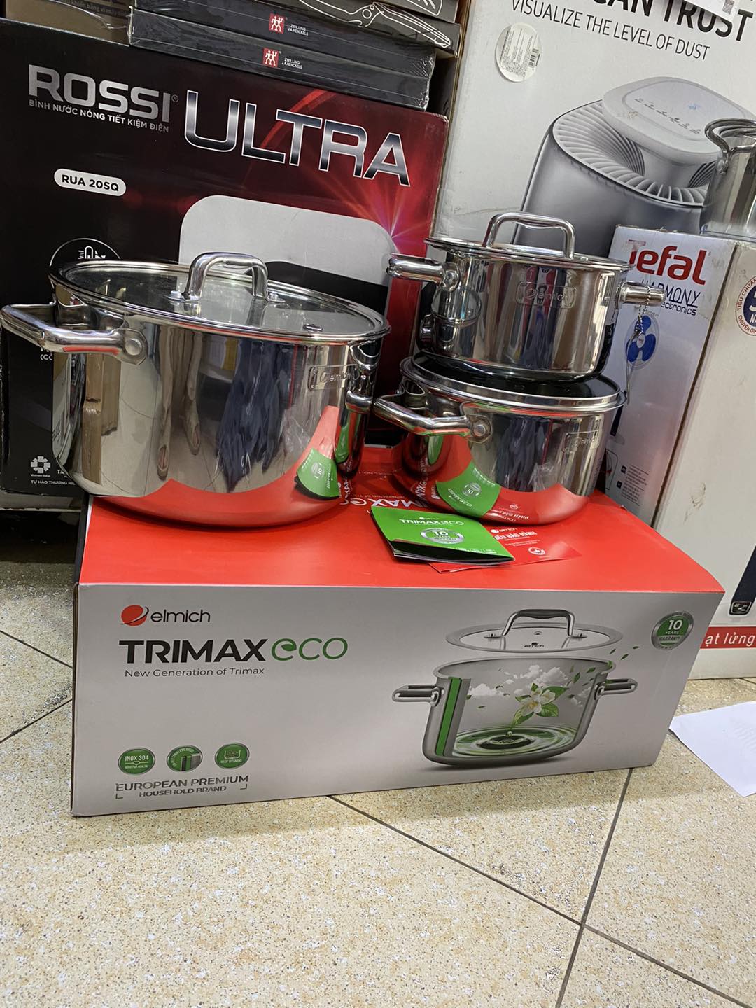 Bộ nồi inox liền khối Elmich Trimax ECO EL-8001 size 18, 20, 26cm - Tiêu chuẩn Châu Âu - Sử dụng cho mọi loại bếp