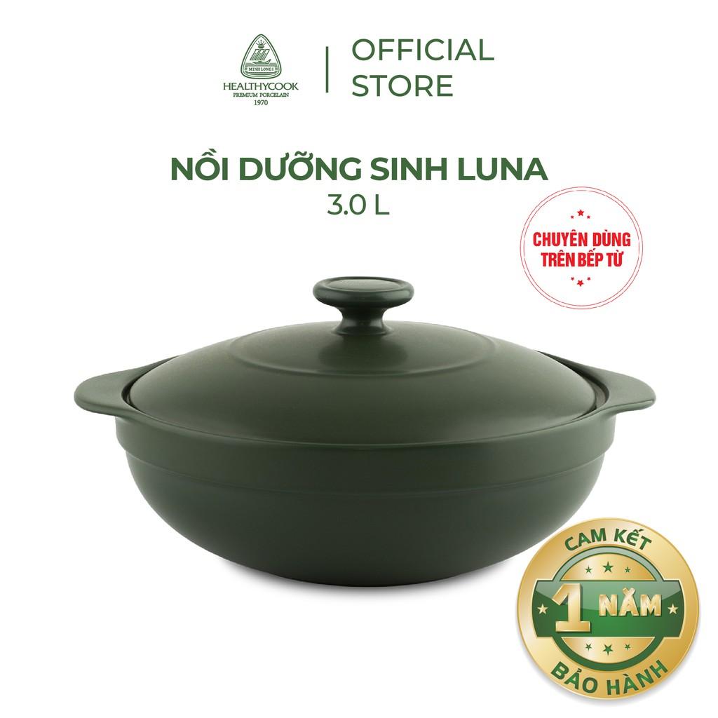 Nồi Sứ Dưỡng Sinh Minh Long - Luna 3.0 L + Nắp Dùng Cho Bếp Từ - Hàng Chính Hãng