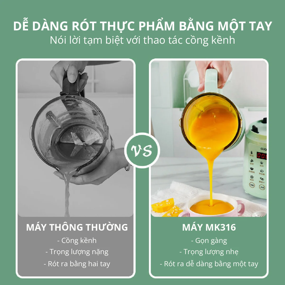 Máy chế biến thực phẩm, nấu cháo, làm sữa siêu mịn Mishio - Hàng chính hãng