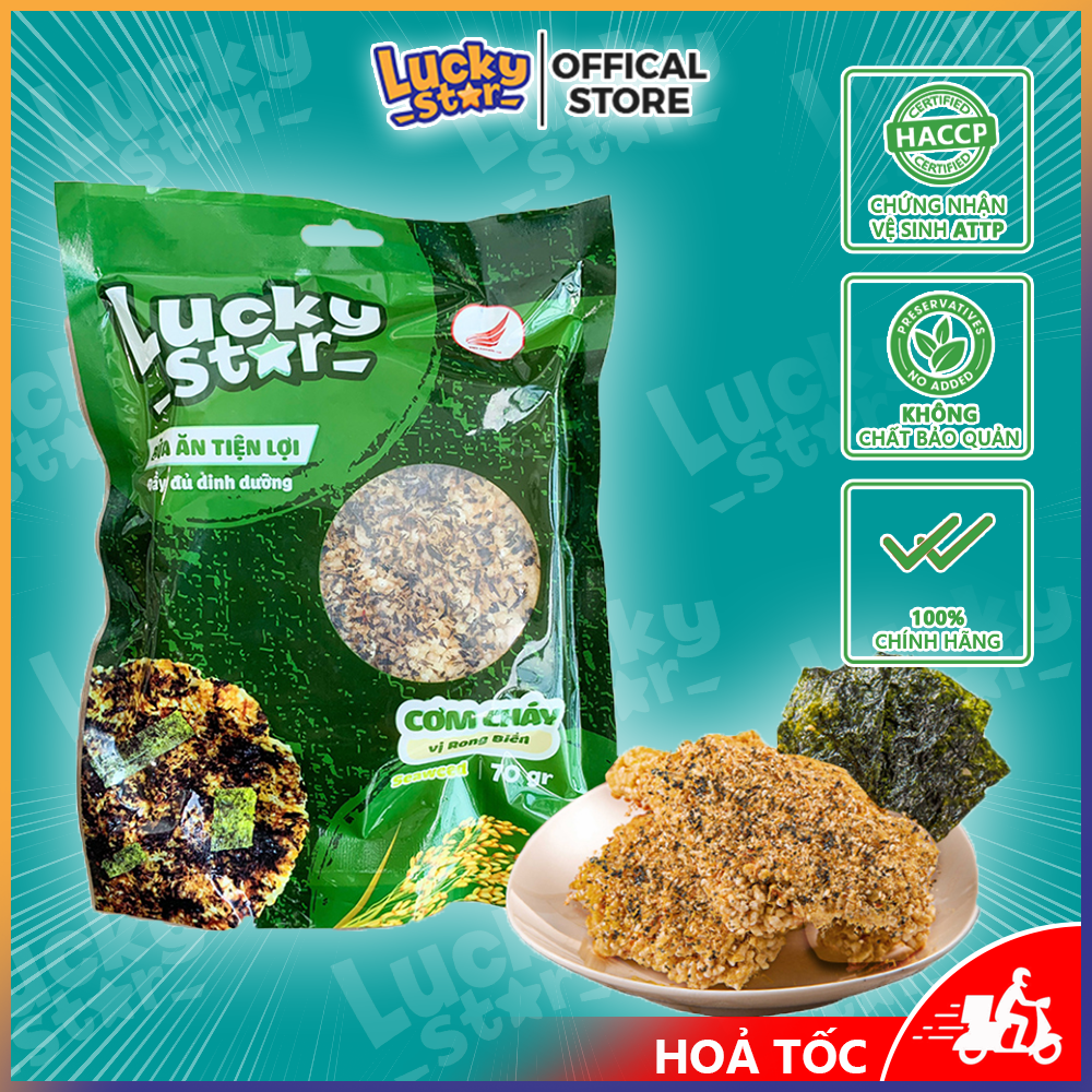 Cơm cháy rong biển Hàn Quốc Lucky Star gói 70g đậm vị giòn tan đồ ăn vặt dinh dưỡng Lucky Star đảm bảo ATTP