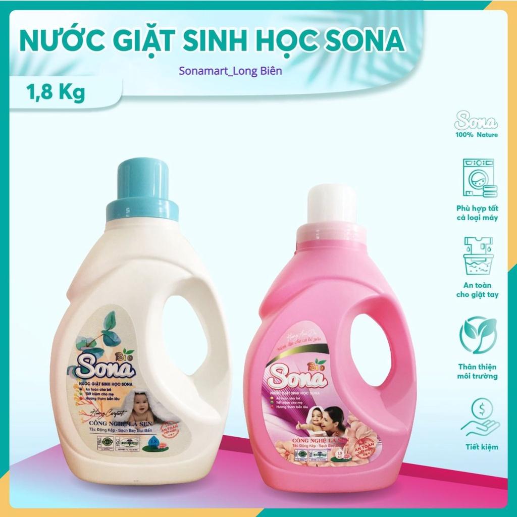 Nước giặt sinh học SONA 1.8L giặt xả 2 trong 1 giặt xả quần áo 100% thành phần thiên nhiên