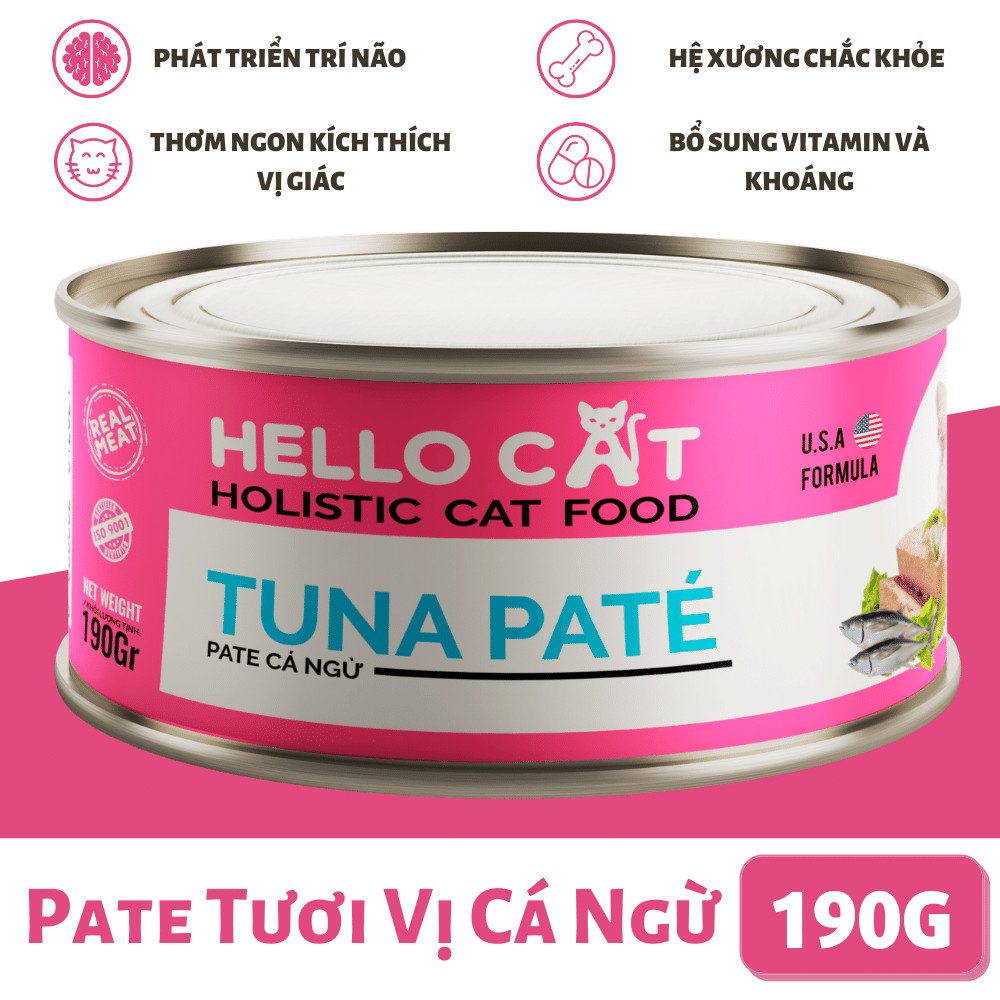 (Combo 10 Lon) Pate Cho Mèo Vị Cá Ngừ - Hello Cat Tuna Pate 190G