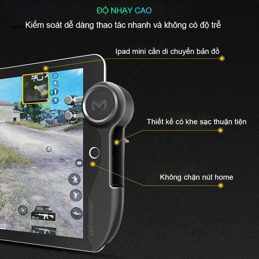 Tay cầm chơi game cho iPad / Tablet SIDOTECH AKPAD-D Autotap nút bắn chơi PUBG / FreeFire / ROS FPS thao tác 6 ngón tốc độ cao thiết kế khe sạc không vướng màn hình thế hệ mới cho máy tính bảng - Hàng chính hãng